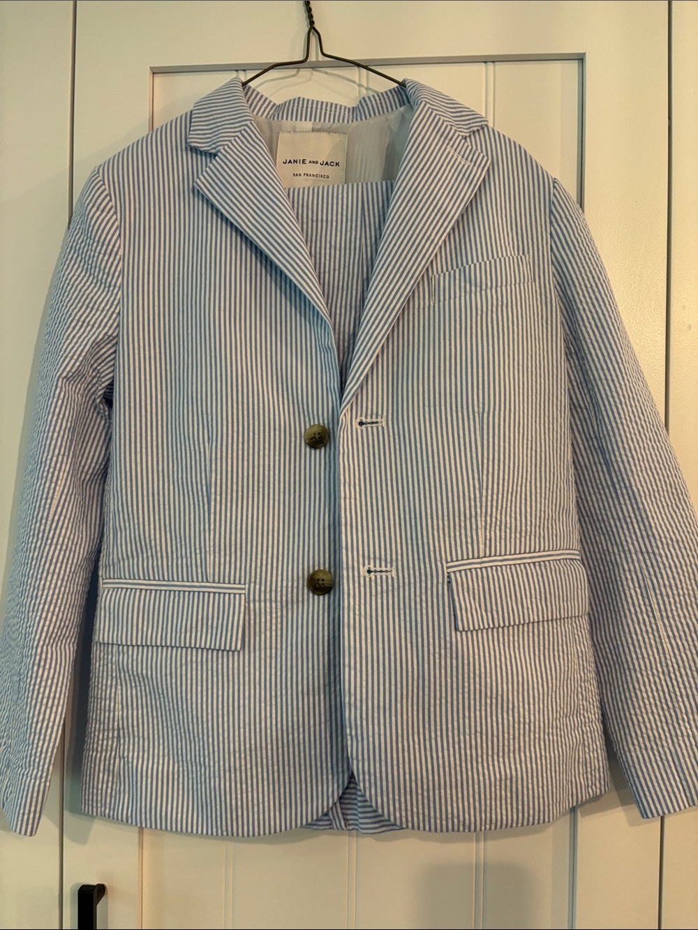 Janie and Jack Light Blue & White Seersucker Blazer and Pants